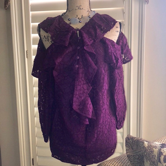 NWT Eloquii Lace Cold Shldr Lng Slve Blouse Sz14 - Picture 4 of 8